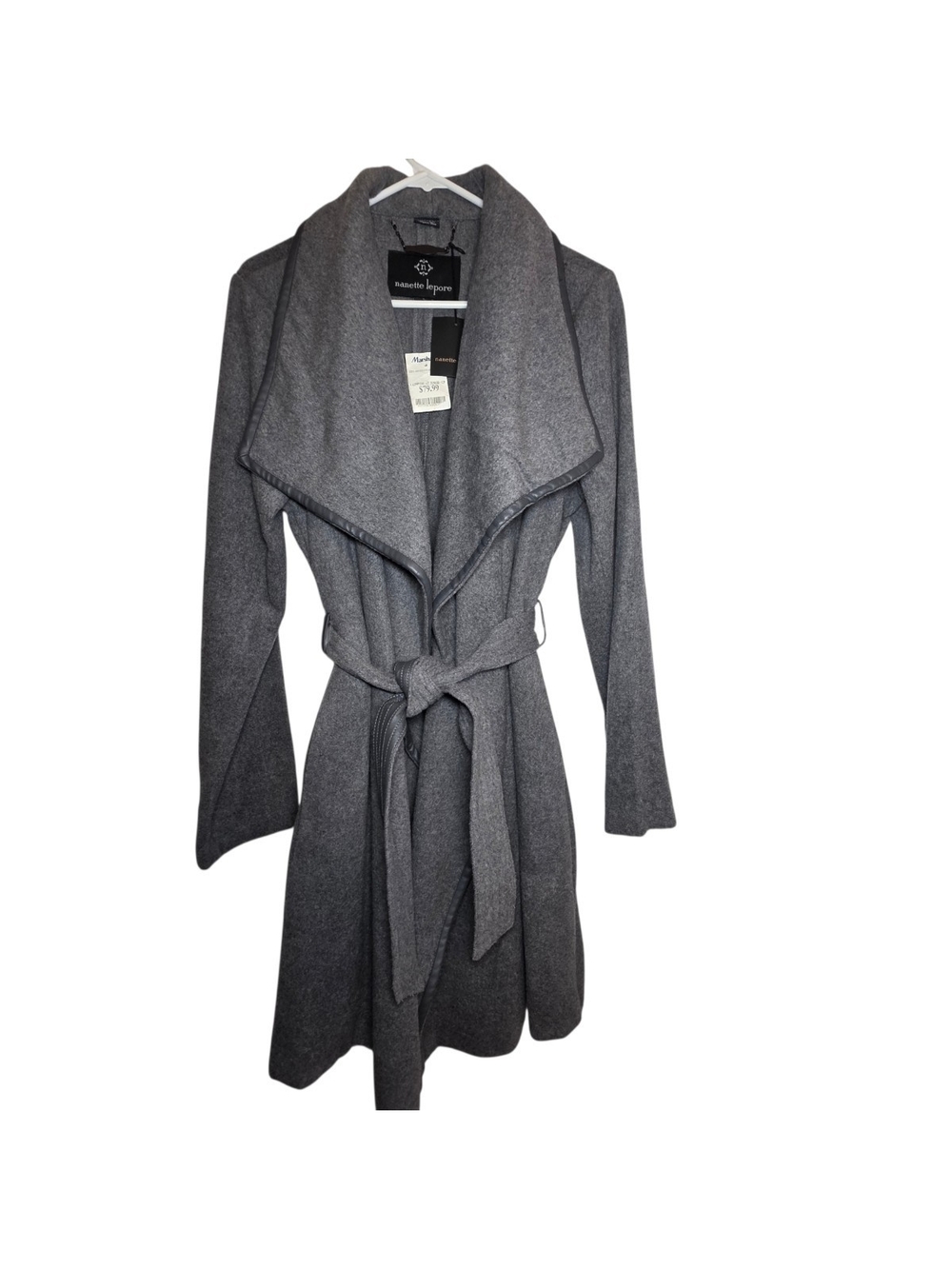 Nanette Lepore Gray Wool Wrap Coat Shawl Collar XL NWD